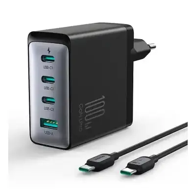 GaN Ultra JR-TCG04 100W 3C1A Fast Charger- Black+100W C to C Cable 1.2m